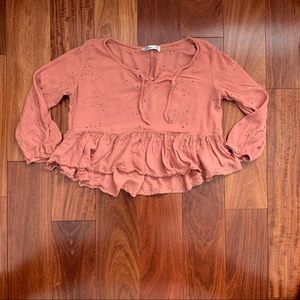 Hollister Coral Floral Ruffle Top